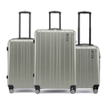 Small cabin suitcase stack in silver with telescopic handles, three upright cases