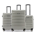 Small cabin suitcase set, silver hard-shell with black handles, stacked front view.