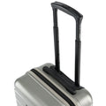 Small cabin suitcase telescopic handle, black grip on silver hard shell.