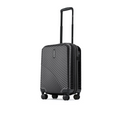 Charcoal gray small cabin suitcase with ridged shell and four spinner wheels