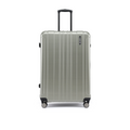 Pale green hard-shell check-in suitcase with upright handle and four wheels