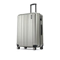Large check-in suitcase with 8 wheels and side carry handle, hard-shell design