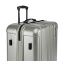 Large check-in suitcase, dark green ridged shell with side handle and 8 wheels