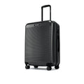 HRX suitcase side view with telescopic handle, ribbed dark shell, and wheels