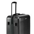 Hard-shell carry-on suitcase with retractable handle and side grip, dark grey