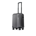 Dark grey cabin suitcase front-left angle with hard shell and small side compartment detail