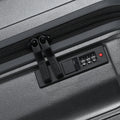 Small cabin suitcase exterior with number lock and black grab handle panel.