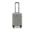 Silver small cabin suitcase with ridged texture, upright handle and rolling corner wheels