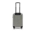 Silver cabin suitcase front view with ribbed shell and black telescopic handle