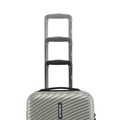 Silver cabin suitcase top close-up showing black telescopic handle rails