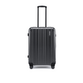 Charcoal grey check-in suitcase with telescopic handle and four corner wheels