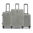 Set of 3 hard-shell wheeled suitcases in light silver-gray with upright handles