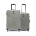 Hard-sided luggage set, silver-gray ribbed suitcases with telescoping handles and spinner wheels