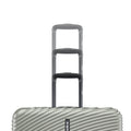 Hard-shell spinner suitcase set, light silver-gray with stacked handles and front badge