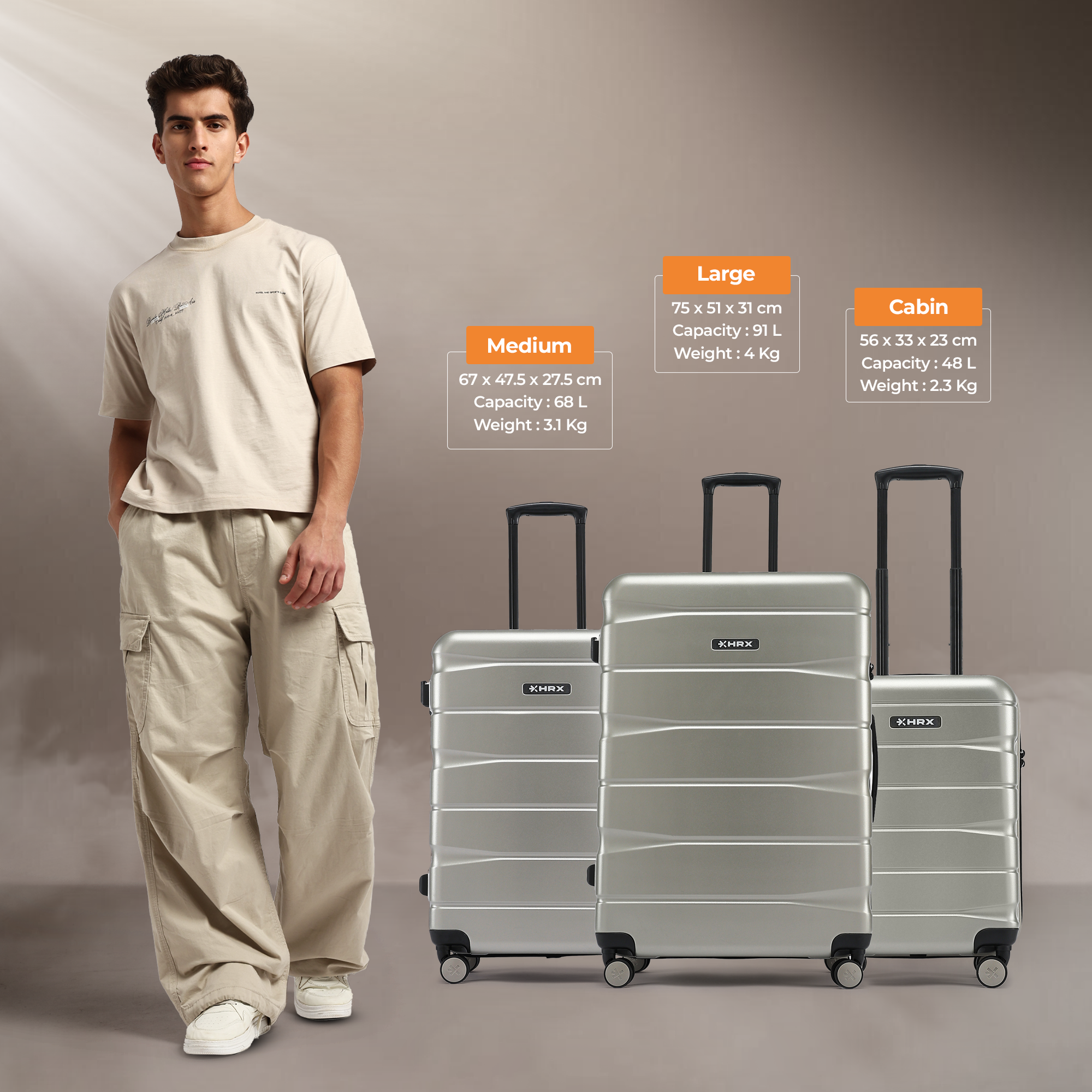 HRX by Hrithik Roshan Medium Check-in Suitcase (65 cm) 8 Wheels - Brute - Silver