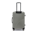 Silver hard-shell check-in suitcase with ridged texture and black telescopic handle