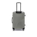 Silver rolling suitcase with upright handle and ribbed shell, 8 wheels