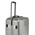Silver hard-shell suitcase side with recessed handle and textured ridges
