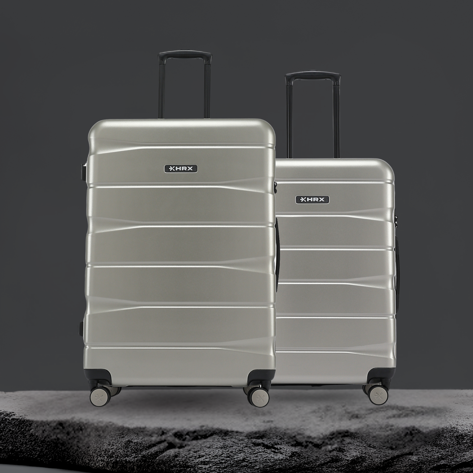 HRX by Hrithik Roshan  Hard Body Set of 2 Luggage 8 Wheels - Brute Set of 2 (Small 58cm | Medium 65cm) - Silver