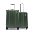 Dark green large check-in suitcase with two extended handles and four corner wheels