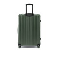 Dark green large check-in suitcase with top handle and four corner wheels