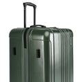 Dark green hard-shell carry-on suitcase with vertical ridges and top handle