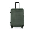 HRX check-in suitcase in dark green with ribbed texture and upright trolley handle