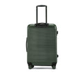 Dark green hard-shell suitcase with retractable handle and rolling wheels