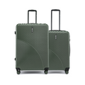 Dark green check-in suitcase with telescopic handles and spinner wheels