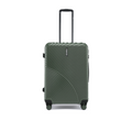 Dark green check-in suitcase with telescopic handle and spinner wheels