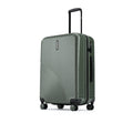 Dark green hard-shell suitcase with ribbed ridges and side zipper details, telescopic handle