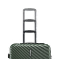 Dark green hard-shell suitcase with ribbed finish, side view, 8 wheels and telescopic handle