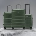 Hard-sided luggage set of 3 with telescopic handles and spinner wheels, green
