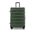 Large check-in suitcase, green hard shell with front panel lines and 4 spinner wheels