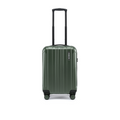 Dark green small cabin suitcase with telescopic handle and two front spinner wheels