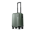 Dark green small cabin suitcase with side zipper, telescopic handle, and 8 spinner wheels