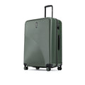 Hard-sided luggage suitcase, dark green ribbed shell, telescoping handle, spinner wheels