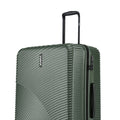 Hard-sided luggage suitcase, dark green ribbed shell, side panel details and telescoping handle
