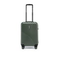 Dark green ribbed hardshell cabin suitcase with telescopic handle and four wheels