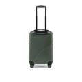 Small cabin suitcase in dark green with telescopic handle and four spinner wheels.