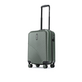 Small cabin suitcase, dark green ribbed shell with spinner wheels and extended handle.