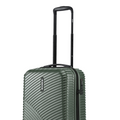Small cabin suitcase, dark green shell with top carry handle and side zipper details.