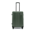 Medium check-in suitcase rear/side view with telescoping handle and four wheels, dark green