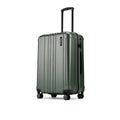 Medium check-in suitcase side view with wheels and ribbed texture, dark green