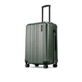 Dark green check-in suitcase, telescopic handle and 8 spinner wheels.