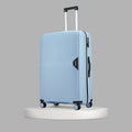 Large light-blue hardshell suitcase with textured finish, zipper edge and 4 wheels