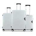 White hard-shell suitcase set of 3 with 8 wheels and telescopic handles, front view