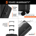 Set of 2 polypropylene wheeled suitcases, black hardshell with 8 wheels and handle