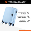 Set of 2 polypropylene wheeled suitcases, light blue hardshell, front-left view