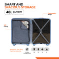 Soft-sided 48L luggage set of 2 with dark blue lining, open compartments, four wheels